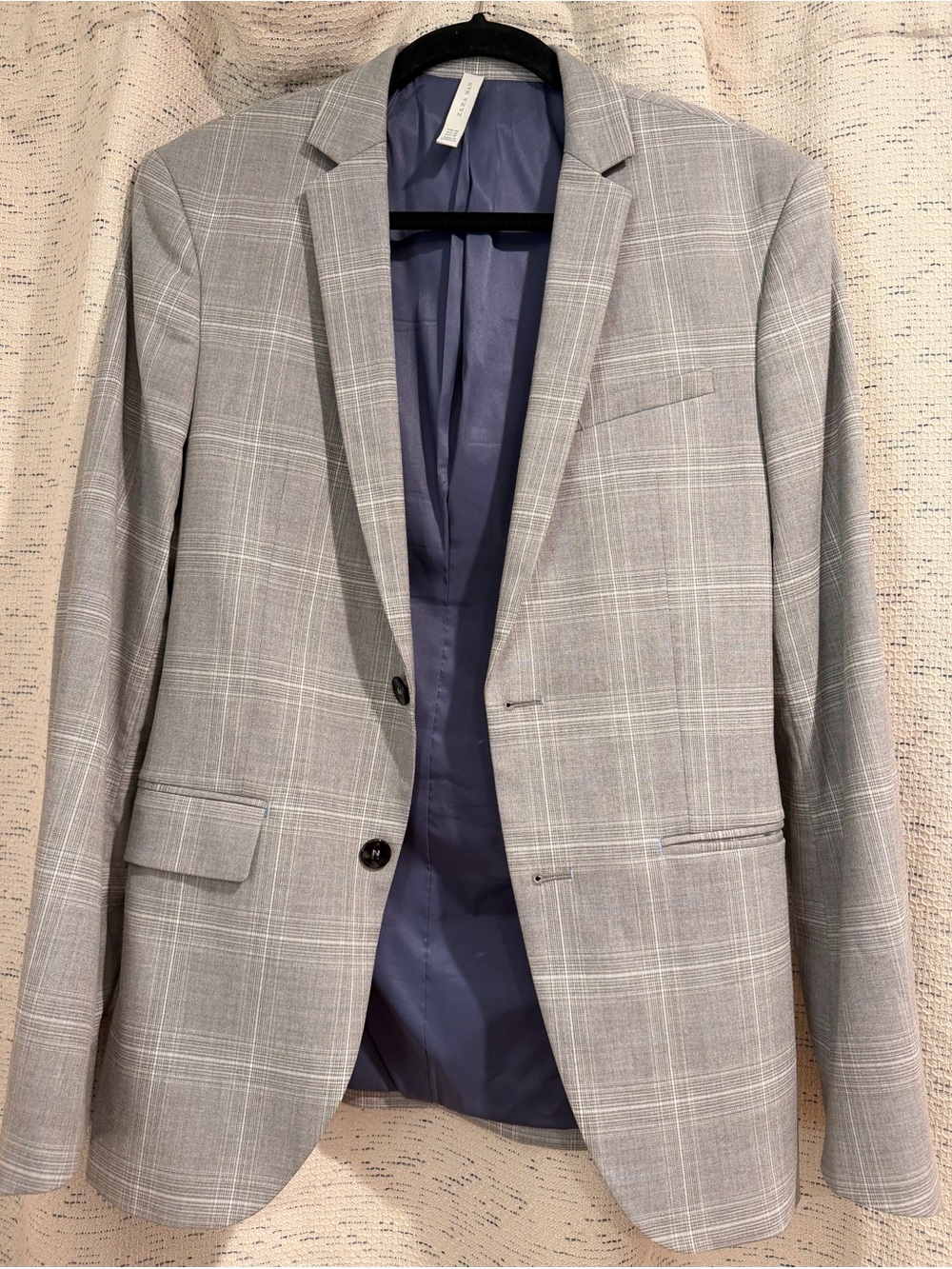 Zara Men's Light Gray Windowpane Blazer - Modern Fit
